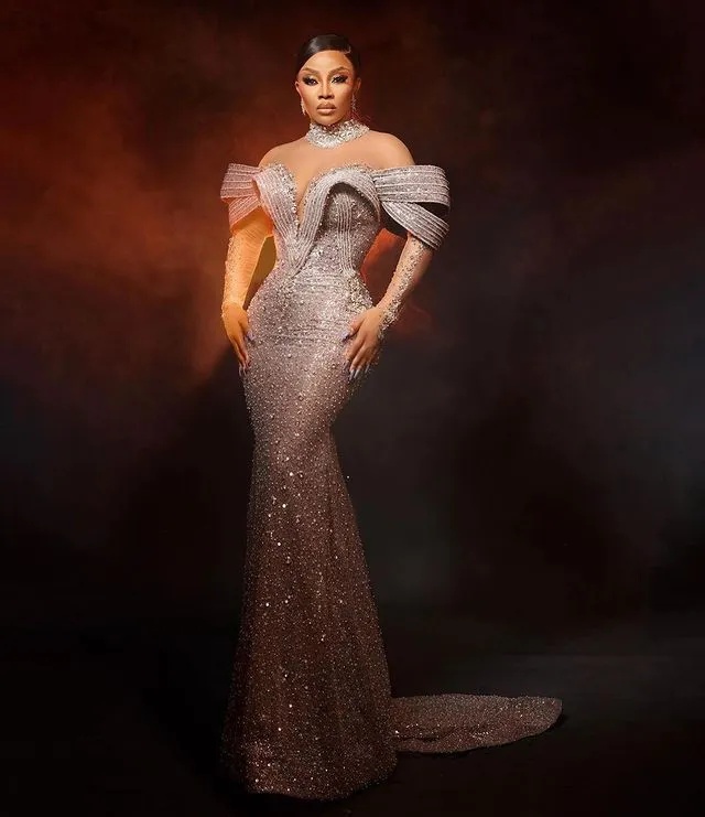 Oct Aso Ebi Mermaid Prom Dress | Arabic Sier Beaded Crystals Evening Gowns
