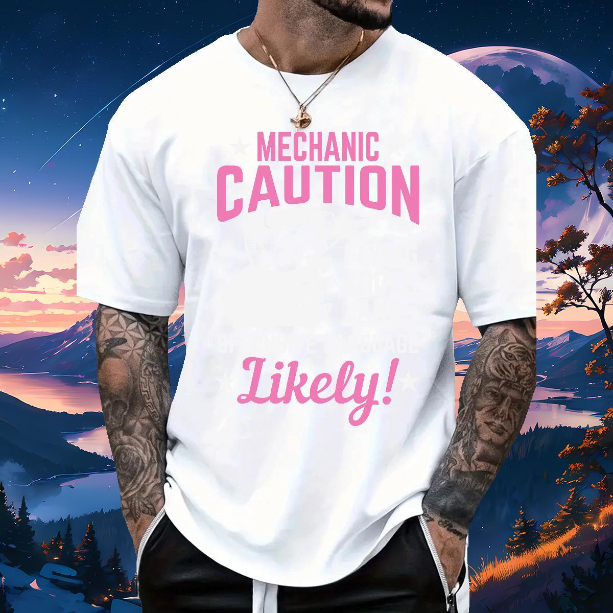 Brand mechanic caution 100% Cotton 230g Men Tees Spring Summer Breathable Short Sleeve Mens T Shirts 2024 DIY Printed Clothes