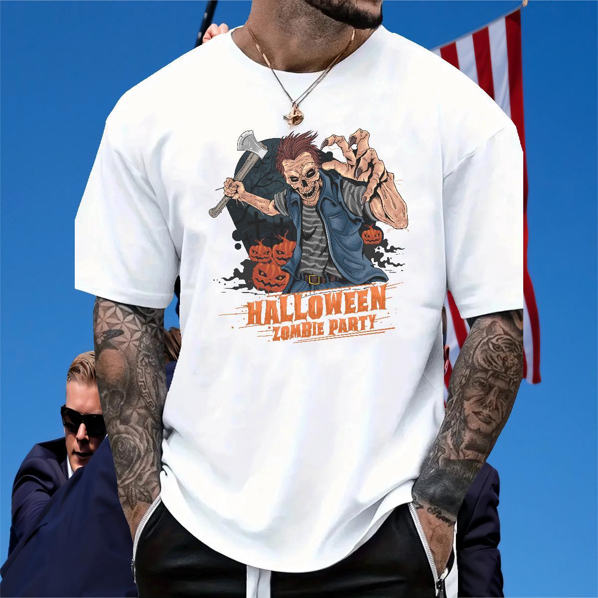 Fashion Casual pumpkin Mens Tshirts 230g Cotton Mens T Shirts Cartoon Print Casual Beach Breathable Short Sleeve Classic Tees