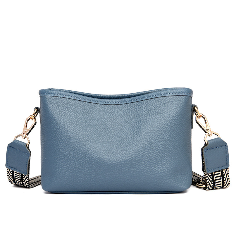 Genuine leather wide strap, crossbody square top layer, cowhide single shoulder soft leather, versatile women's bag, trendy small bag