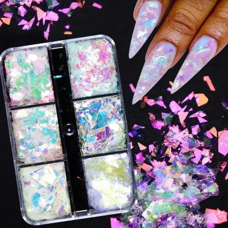 Nail Glitter Flakes Sequin Sparkly Silver Irregular Glass Paper Heart Nail Sequins DIY Gel Polish Manicure Nail Art DecorationsXJ240815
