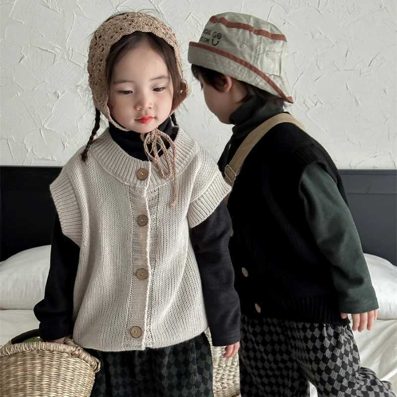 Vinatge Baby Girls Boys Knitted Vest Kids Knit Wasitcoats Korean Fashion Childrens Sleeveless Cardigan Toddler Sweater JumperXJ240819