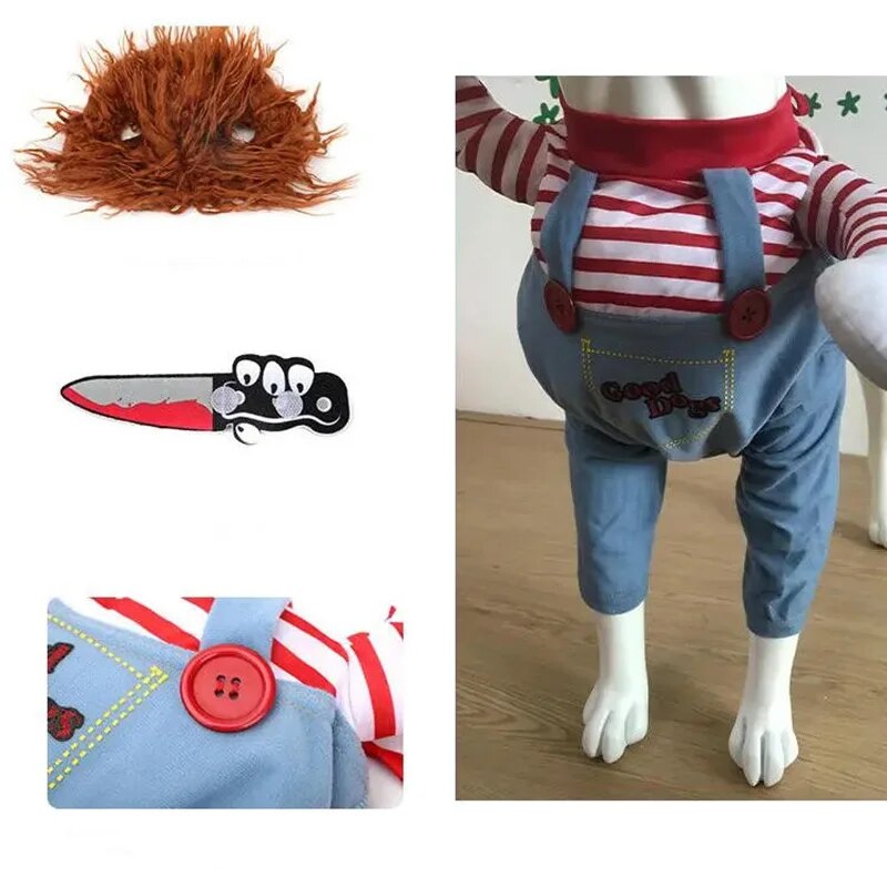 Transformation Halloween Outfit for Dogs Funny Bloody Doll with Knife Theme