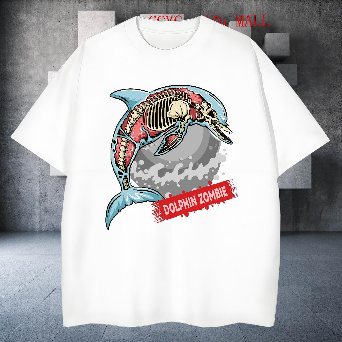 Cool Design T Shirts Men dolphin Breathable Soft Hip Hop Custom Big Size 230g Cotton Couples T Shirts 2024 Top Tees