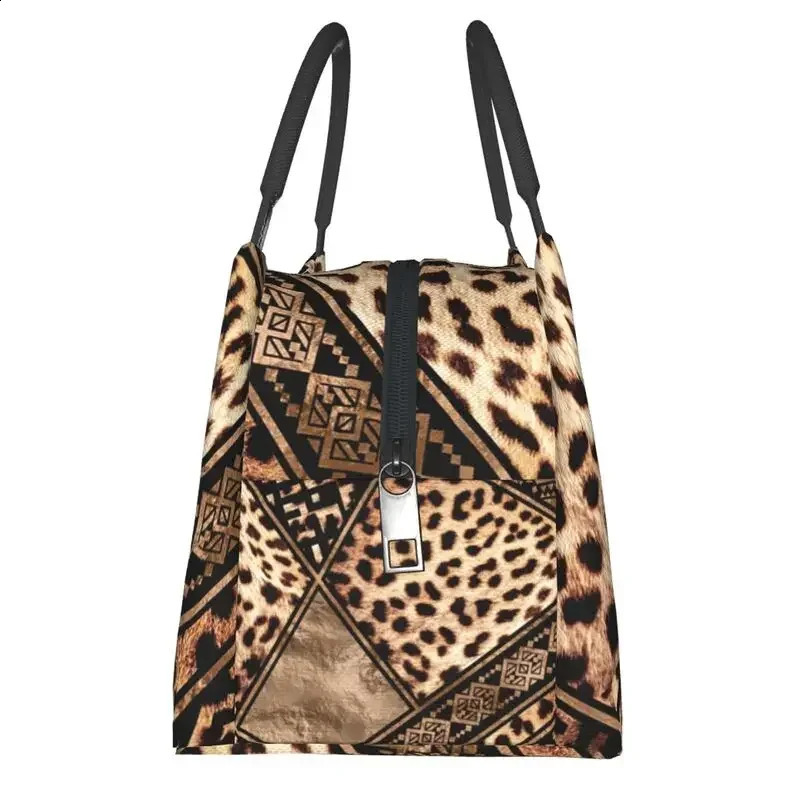 Custom Cheetah Fur With Ethnic Ornaments Printing Lunch Bags Women Cooler Thermal Insulated Lunch Box for Work Pinic or Travel 240819