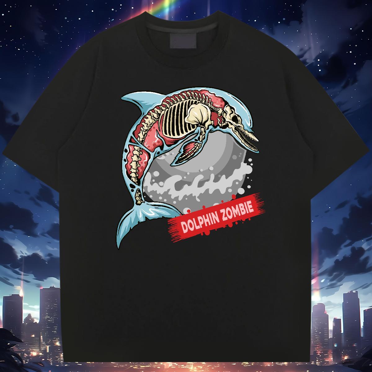 Fashion New dolphin Tshirt for Man Woman 230g 100% Cotton T-Shirts Cartoon Print Home Outdoor Round Neck Short Sleeve Loose Tees