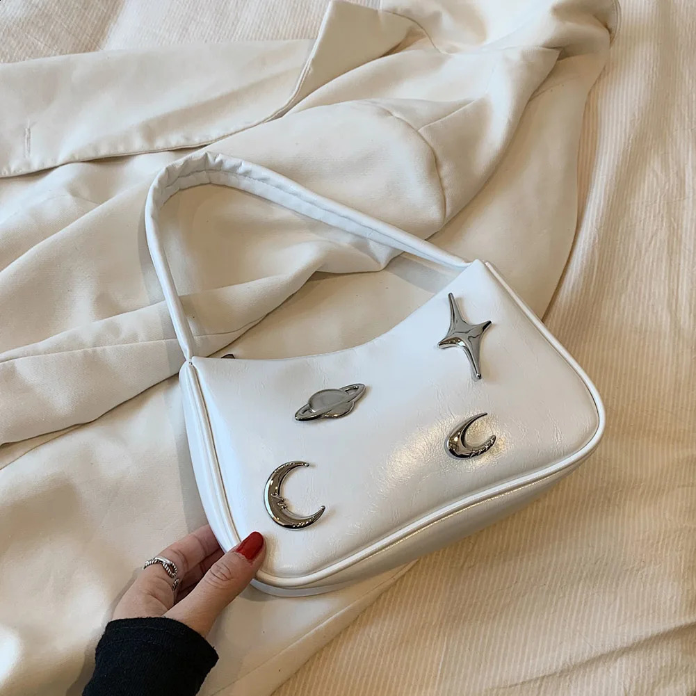 Women Retro Underarm Bag PU Leather Vintage Armpit Bag Moon Earth Star Trendy Underarm Handbag Female Daily Dating Bag 240819