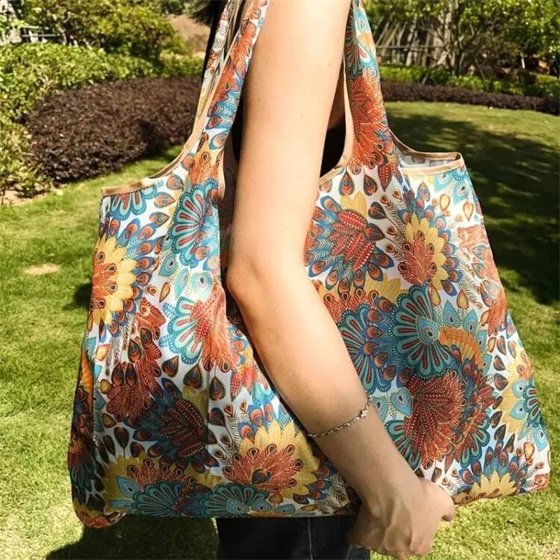 Versatile Folding Shopping Bag Large Capacity Travel Tote Fashion Reusable Grocery 241203