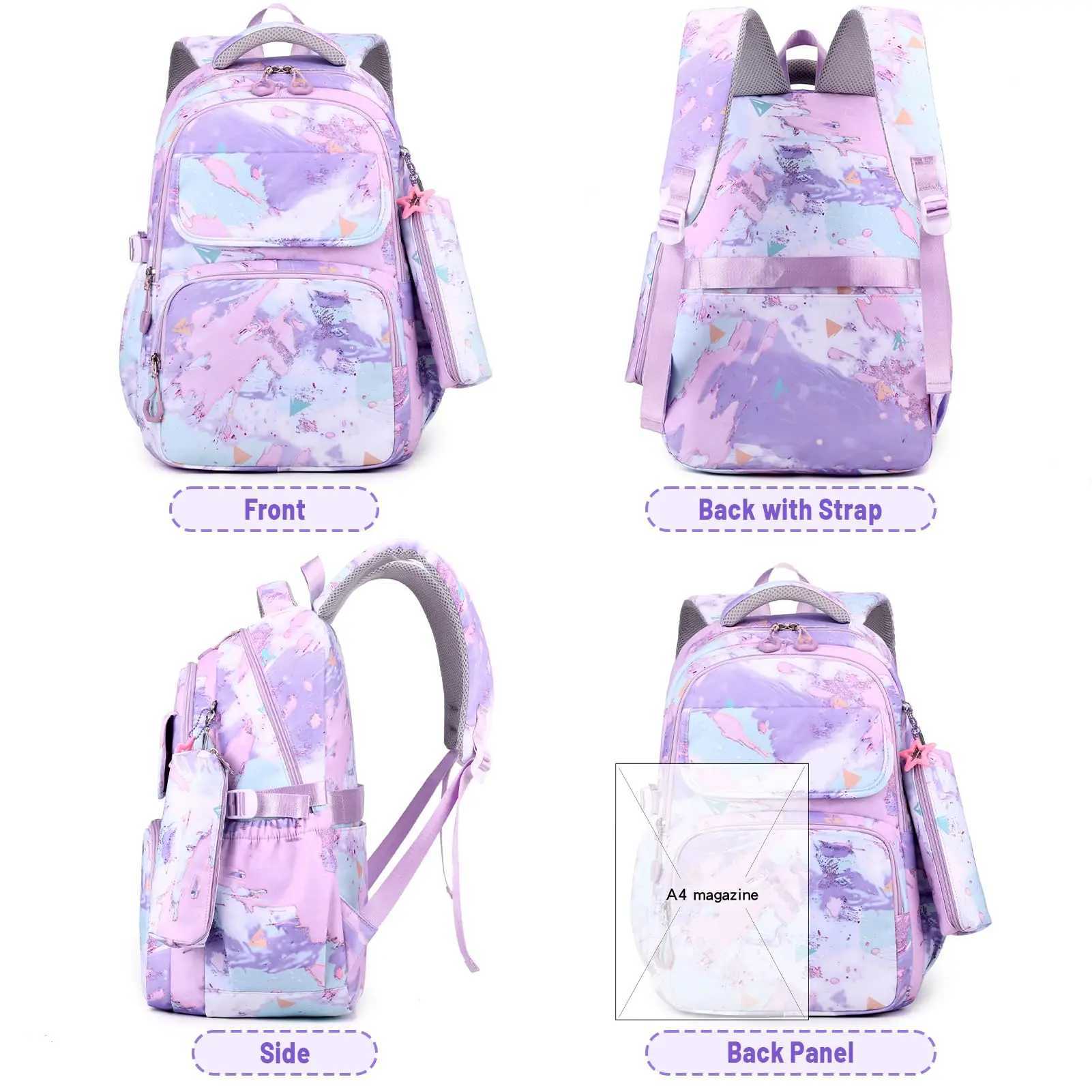 NEW School Backpack for Girls Teens Kids Elementary School 3 Pieces Lightweight Backpack with Lunch Bag and Pencil Case Y240820