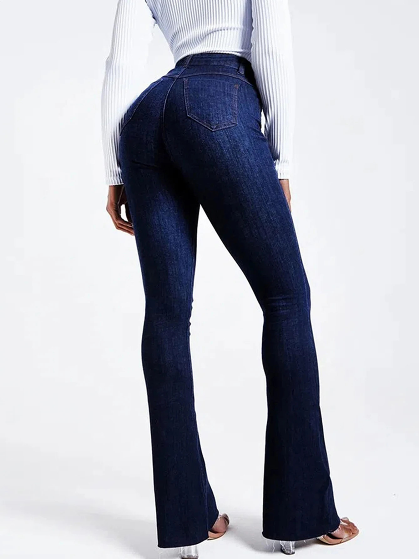 Solid Color Butt Lifting Flare Jeans For Women Vintage Stretchy Zip Up Bootcut Pants Womens Denim Jeans Clothing 240820