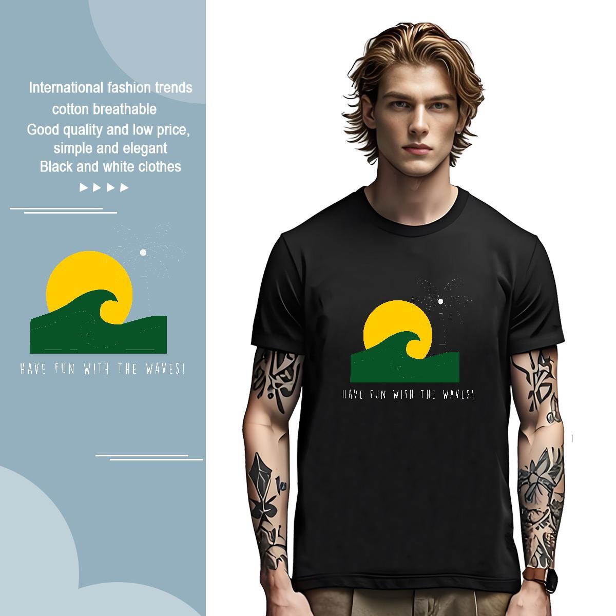 Brand sea 230g Pure Cotton Mens Tshirts Daily Outfit Short Sleeve Soft T-Shirts for Men 2024 Summer Cartoon Print Top Tees