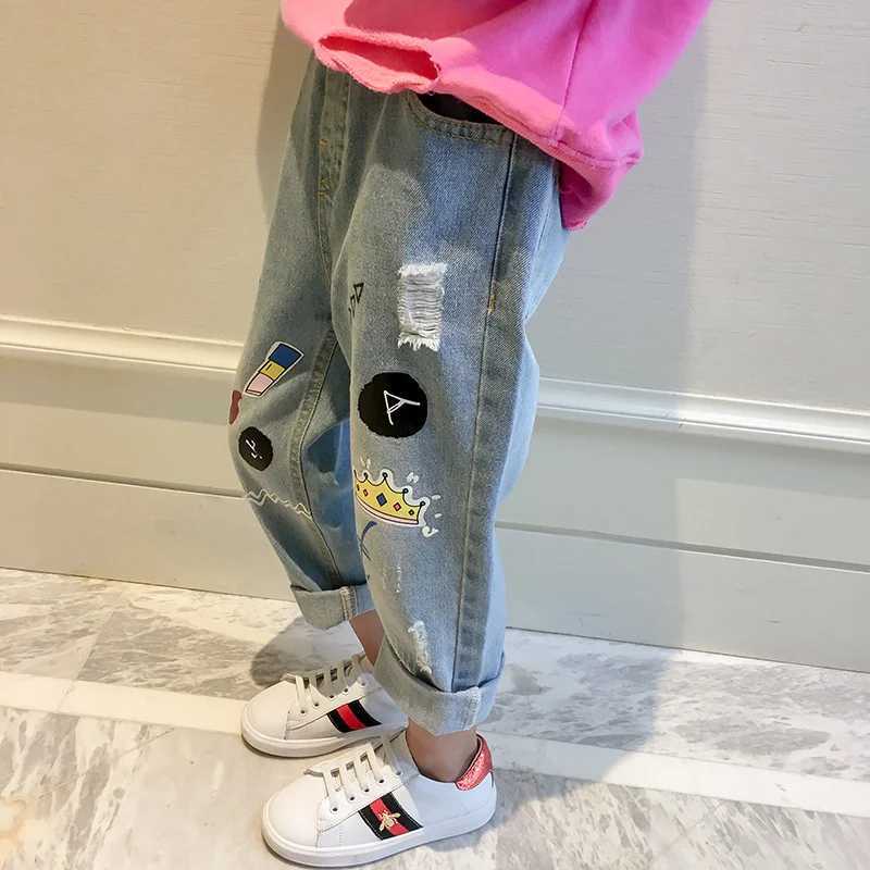 Girls pants cotton Jean Trousers 2023 printing spring/summer youth sports school baby and childrens clothingW240819