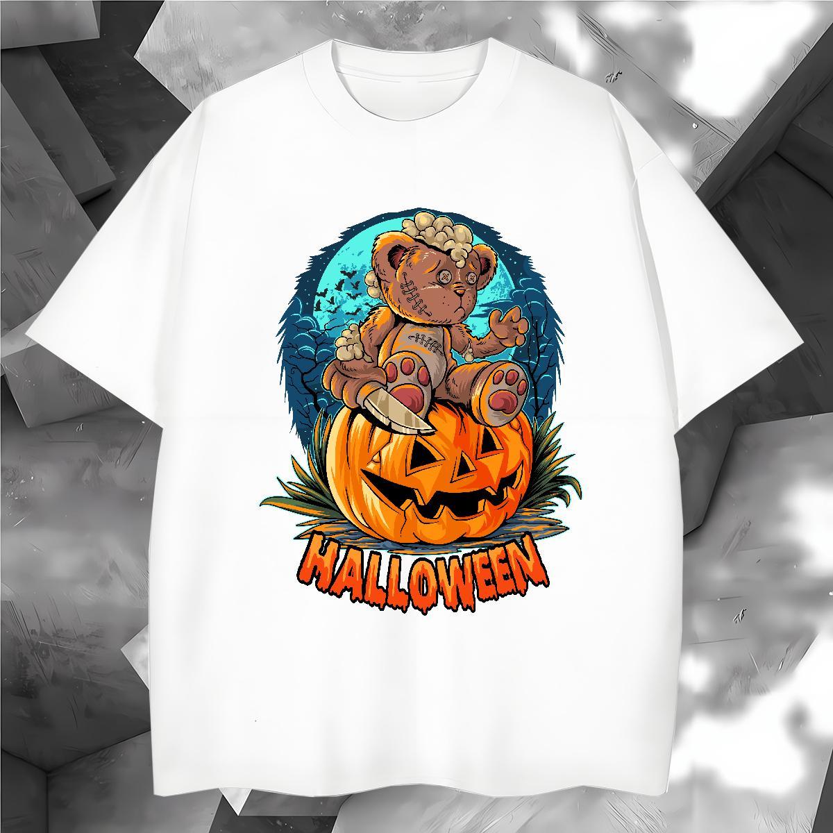 Soft Mens T Shirts halloween Crew Neck Breathable Summer Casual Plus Size Cartoon 230g Pure Cotton Tshirts 2024 Summer Tees Shirts
