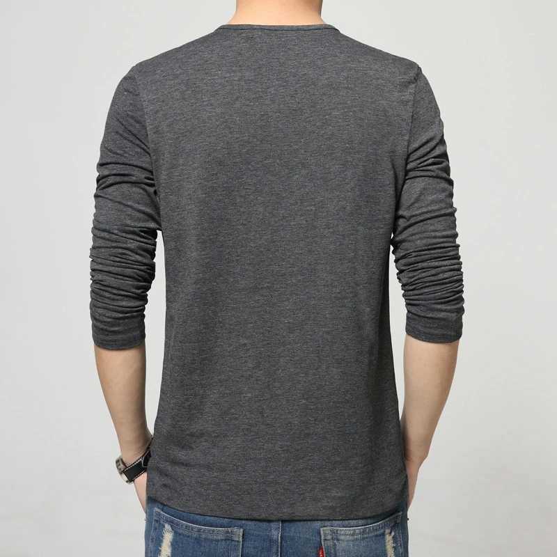 TFETTERS Autumn Casual T Shirt Men Henry Collar Solid Color Slim Fit Long Sleeve T Shirt Cotton Plus Sizes M-5XL Tops teesXJ240819