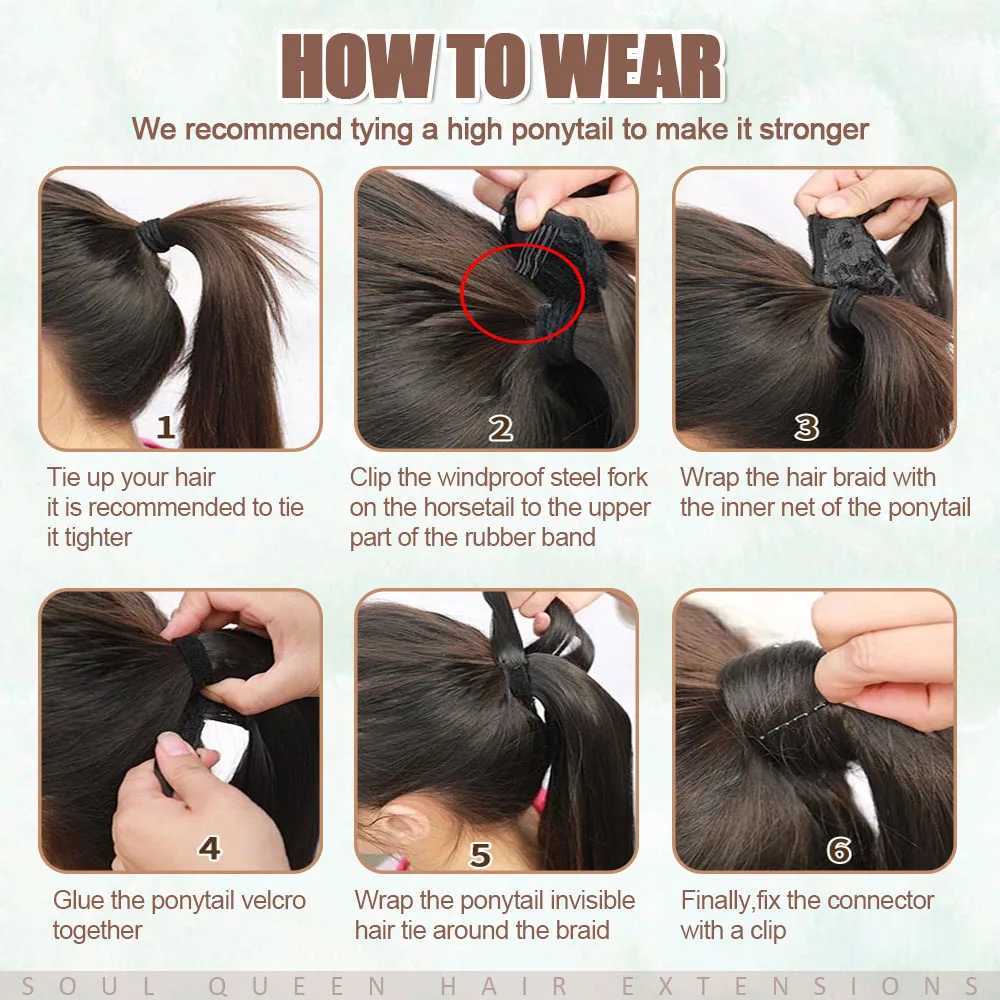 Straight ponytail extension 100% natural Remy human hair wrapped around invisible magic cream ponytail extension for womens hair W240817