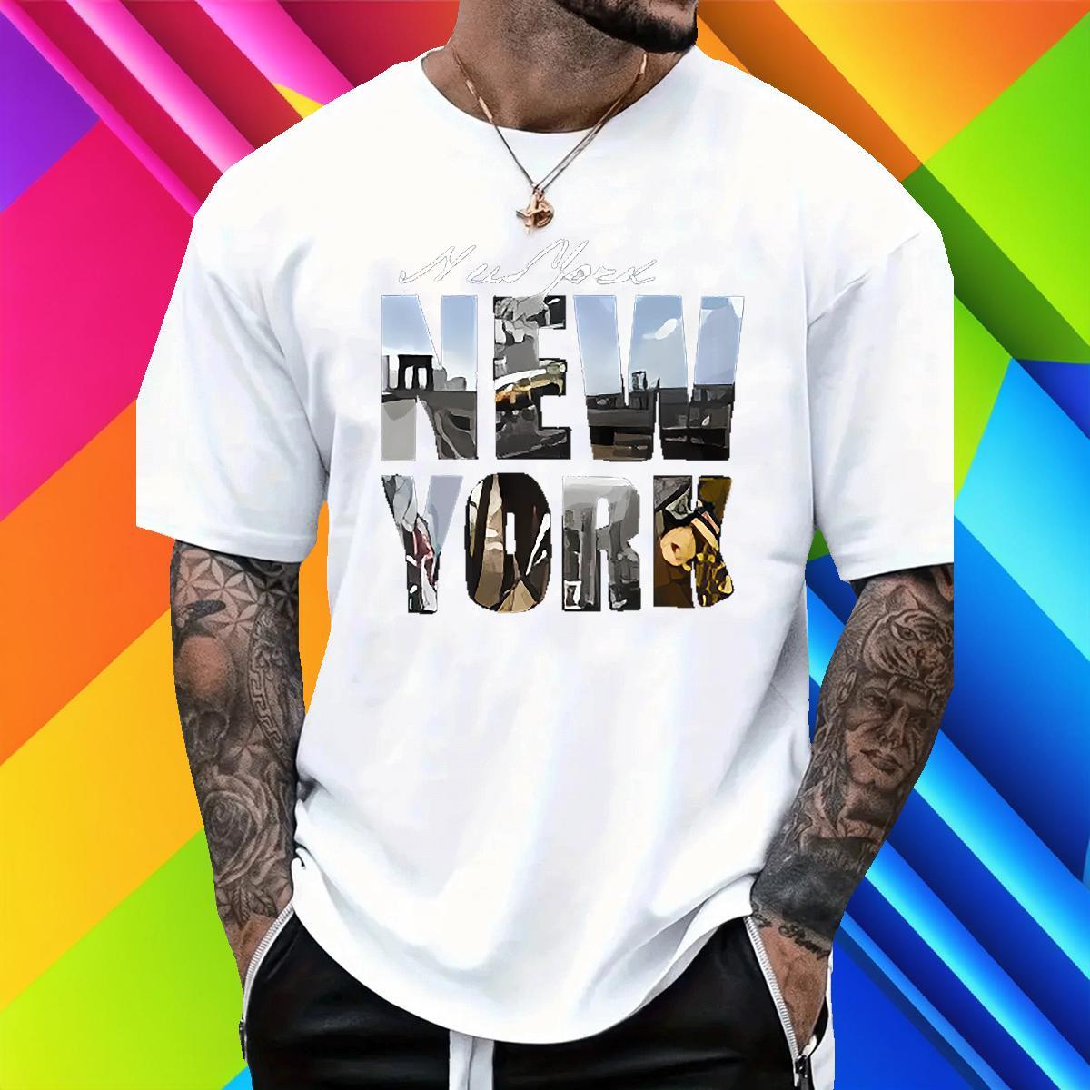 Unisex Tshirts Daily Outfit 230g 100% Cotton Cartoon Printing L-4XL Breathable Crew Neck New York Men T Shirts Classic Casual Polos
