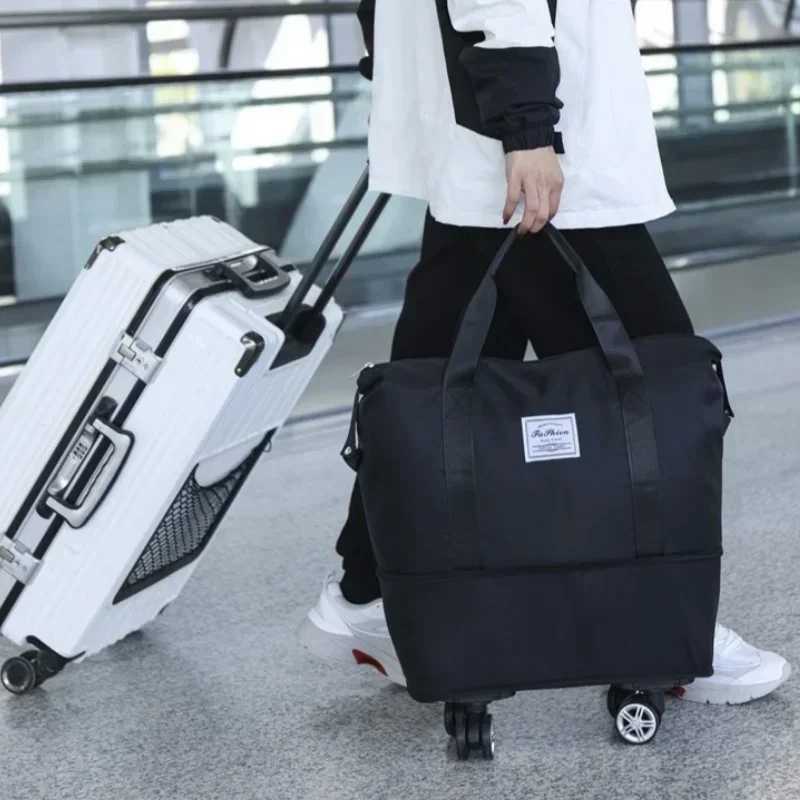 Luggage Bag with Wheels Dry and Wet Separation Large Capacity Fitness Yoga Bag Portable Travelling Clothes Storage Bag CL240820