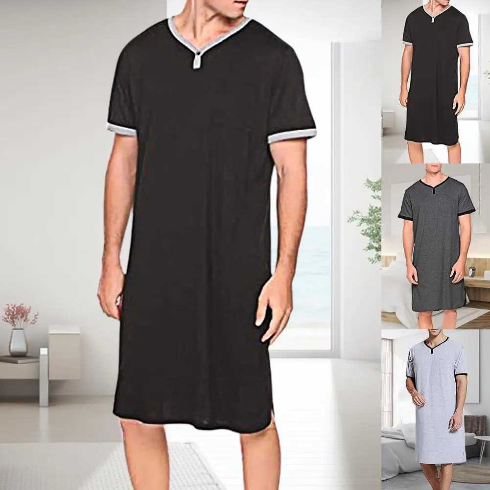 Mens sleepwear short sleeved O-neck pocket sleepwear loose knee length sleepwear mens sleepwear plus size 3XL warm mens clothingW240719