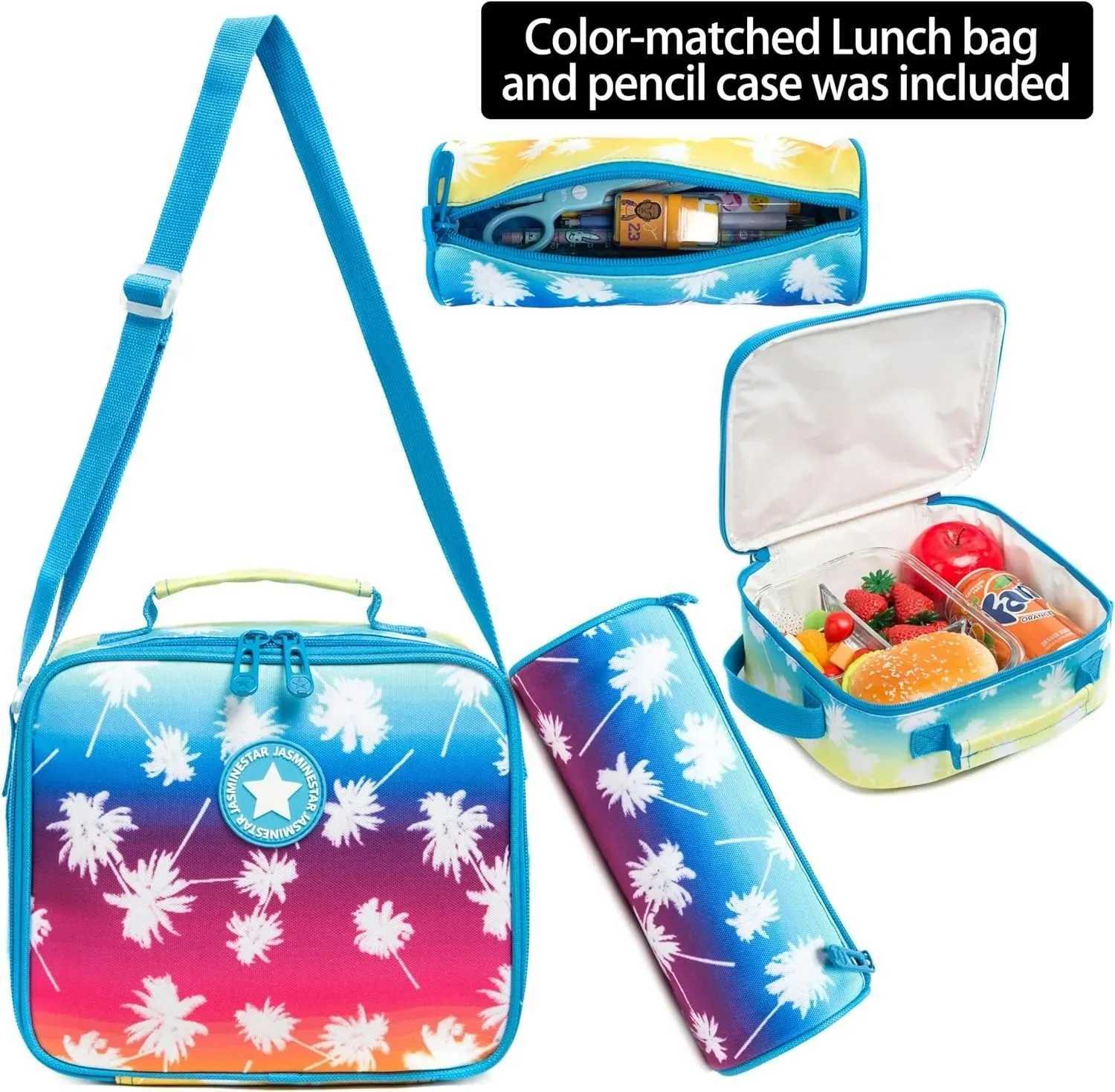 Childrens Wheeled Backpack Kids Bag Set with Food Bag School Backpack Girl with Wheels Rolling Backpack with School Wheels Y240820