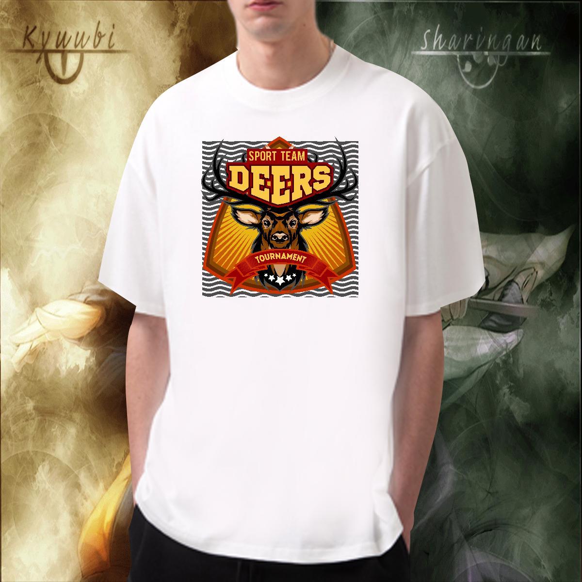 Free Shipping deer T-Shirts for Men Sport Men Tops Tees 230g Cotton New Arrival Breathable Short Sleeve Black White Tee Shirt