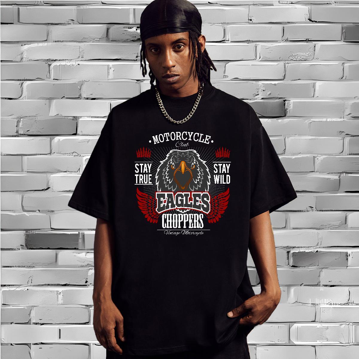 High Quality T Shirts Men eagle Breathable Short Sleeve Street Plus Size Cartoon 230g Pure Cotton Men Tees Casual New Clothes