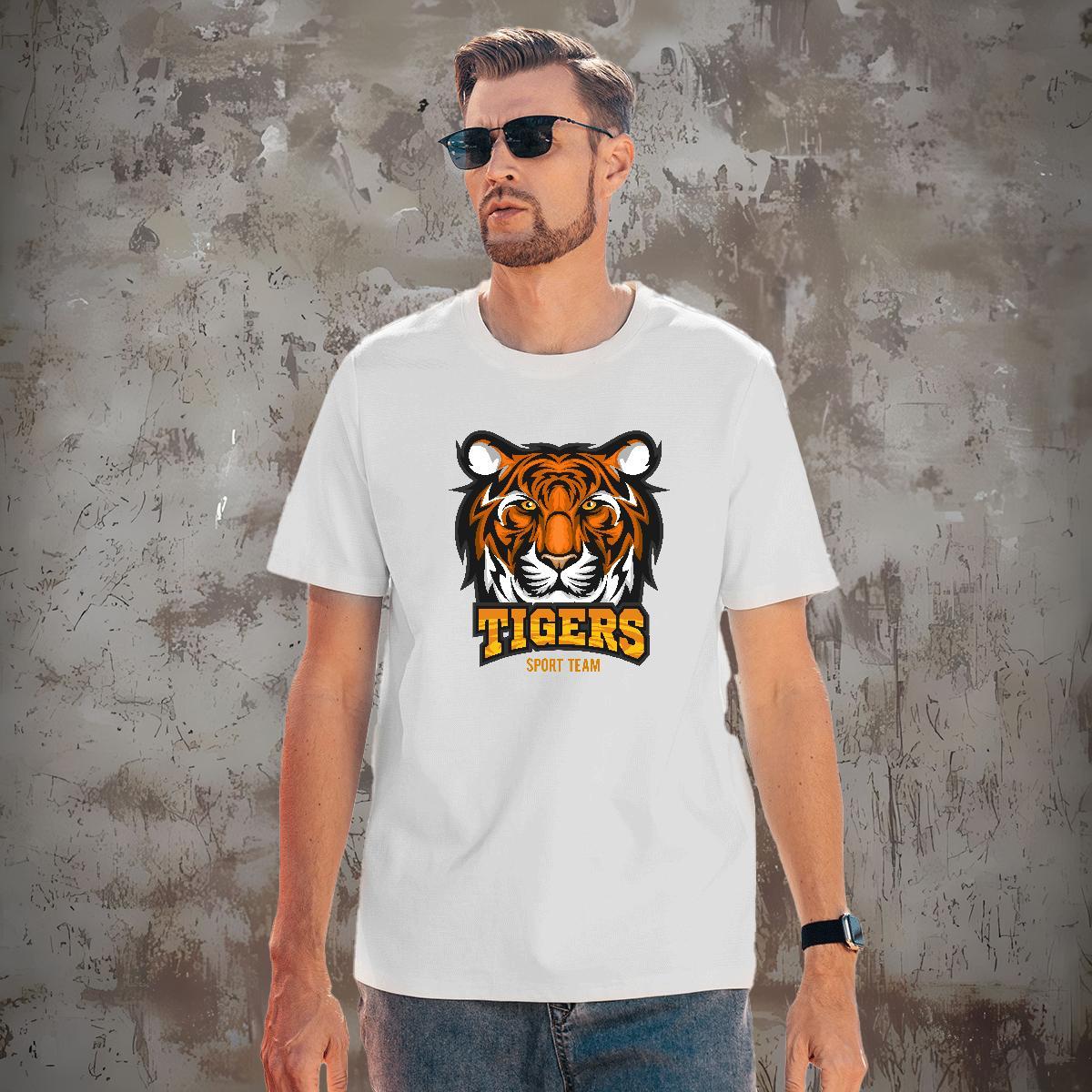 Loose T shirt tiger Round Neck Short Sleeve Daily Wear Black Oversized 230g Pure Cotton Tshirt for Man Woman Classic Casual Top Tees