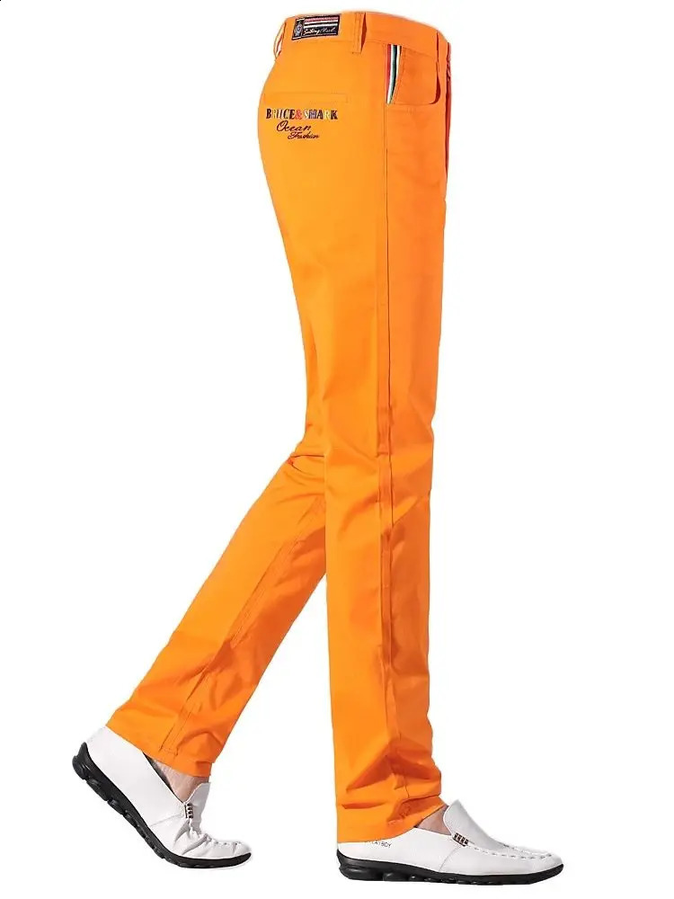SpringSummer Mens Orange Pants Full Casual Fashion Straight Stretch Embroidered Trouser Business Large Size 2838 240819
