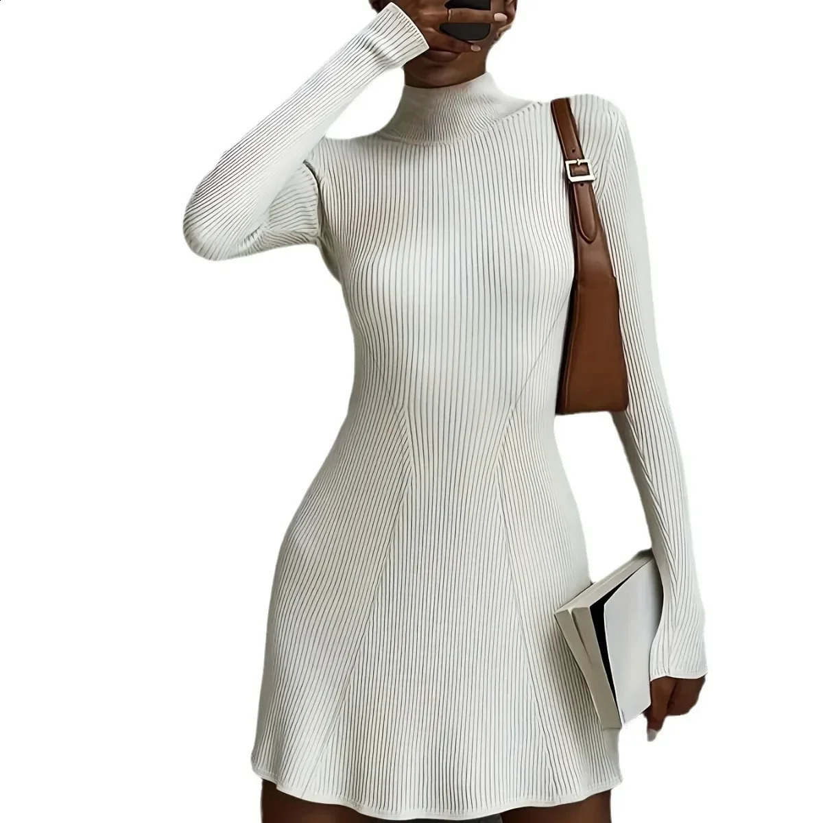 Womens XS-2XL size autumn and winter slimming long sleeved knitted dress for women solid color slim fit European and 240819