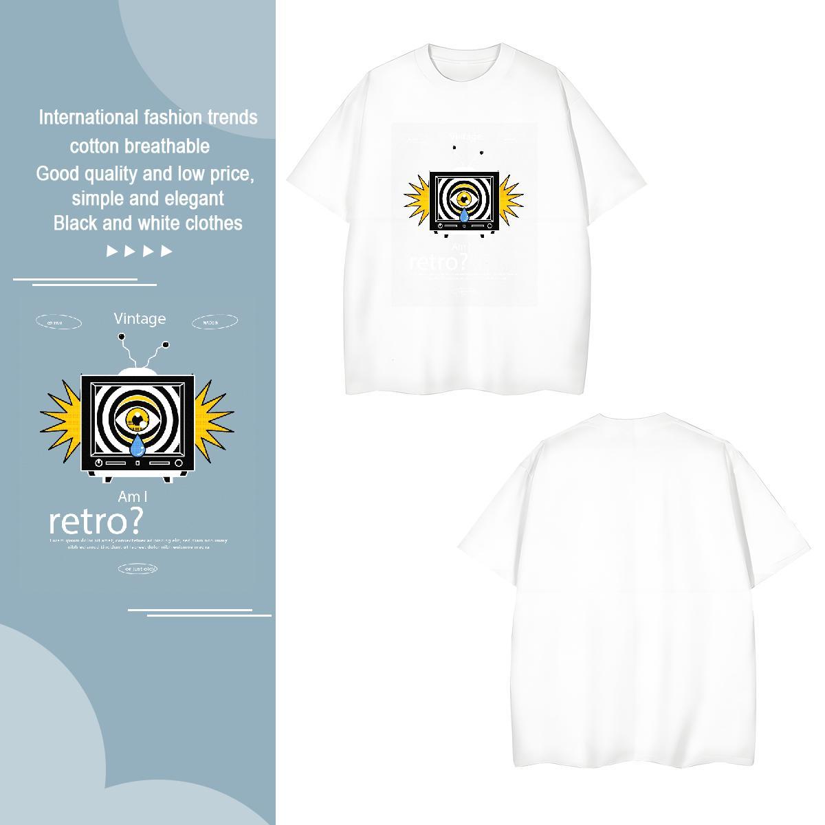 Loose watching 230g 100% Cotton Men Clothes T-Shirt Spring Summer Breathable Crew Neck T Shirts Men Designer Fashion Custom Anime Polos
