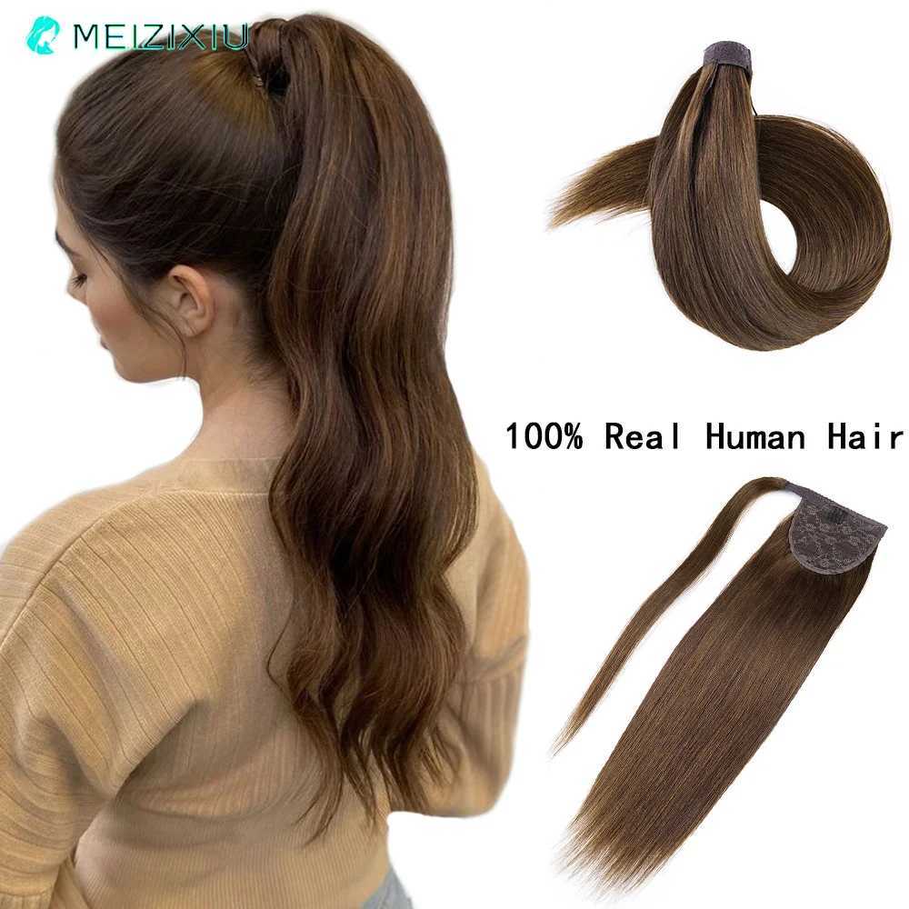Ponytail In Hair Extensions Brown 100% Human Hair Ponytail In Human Hair Extensions For Women Magic Wrap Around 14-22 inches W240817