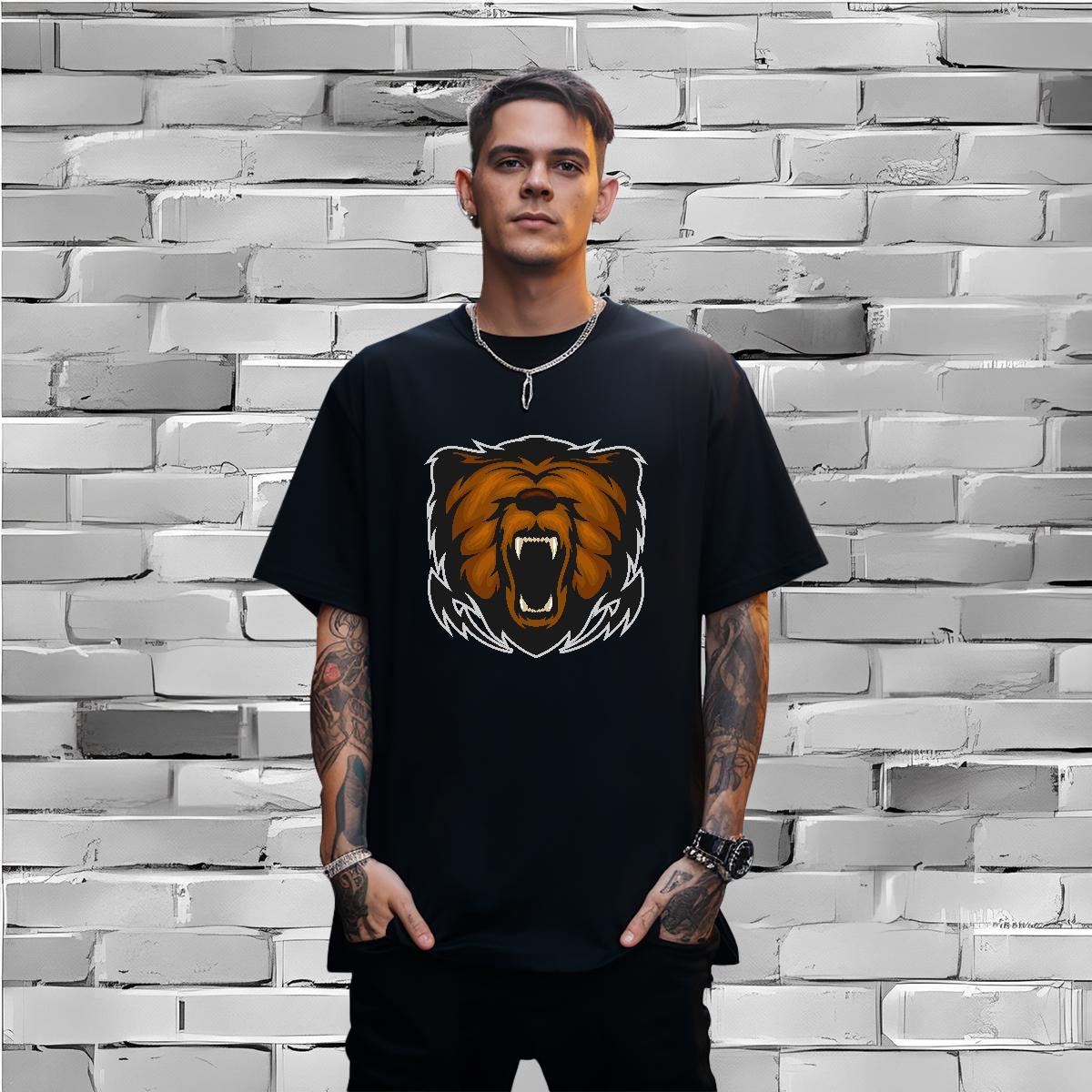 Classic Mens T Shirts lion Breathable Crew Neck Street Wear Black Oversized 100% Cotton 230g Men Tees Fashion Design Top Tees
