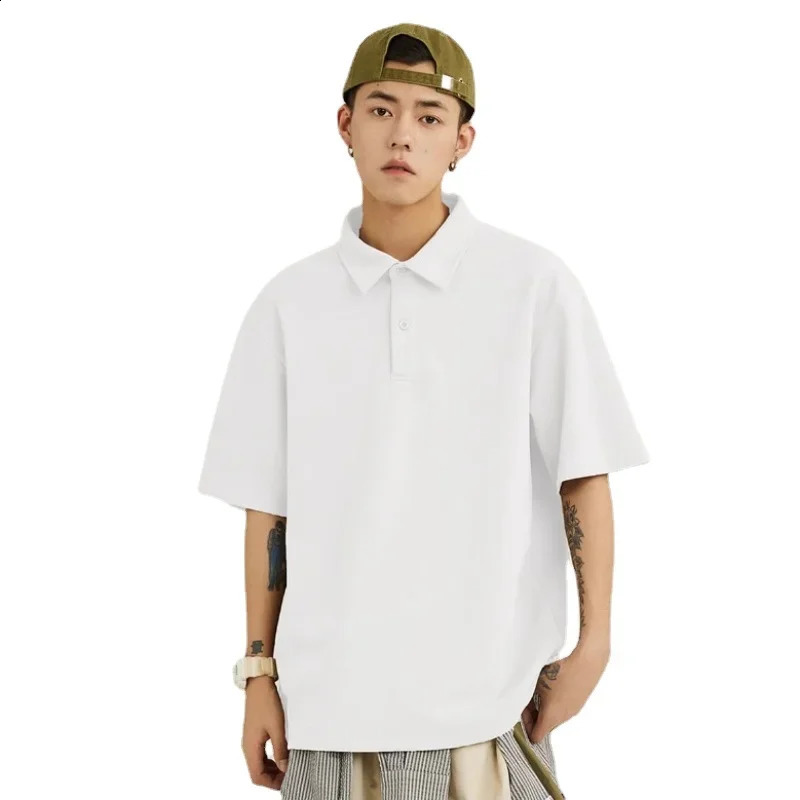 Summer Oversized Soild Color Mens Polo Shirt Fashion Plus Size Tees Tops 100% Cotton Short Sleeve Casual Polos Hommes 240819