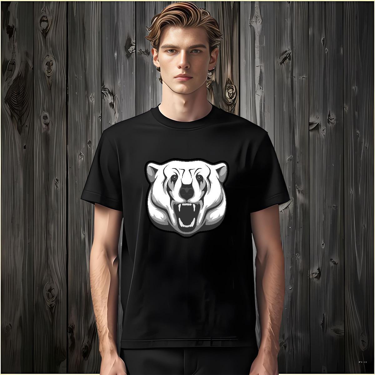 Free Shipping T-Shirts bear Crew Neck Beach Cartoon Printing L-4XL 230g Pure Cotton Men Tops Tees Customized Polos