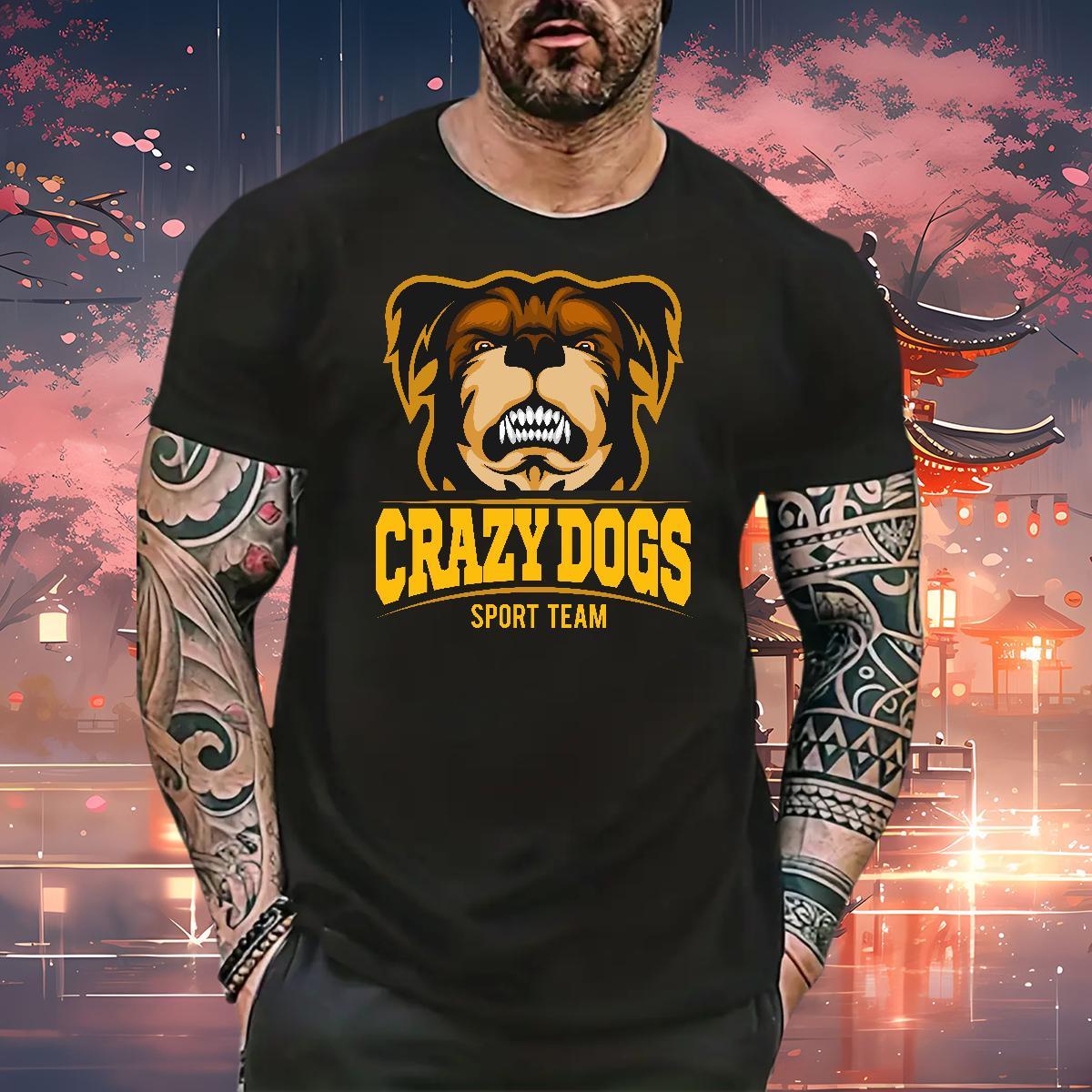 New Designer Tshirts crazy dog Street wear Hip Hop 100% Cotton 230g Tops Breathable Soft Man T Shirts Asian Size