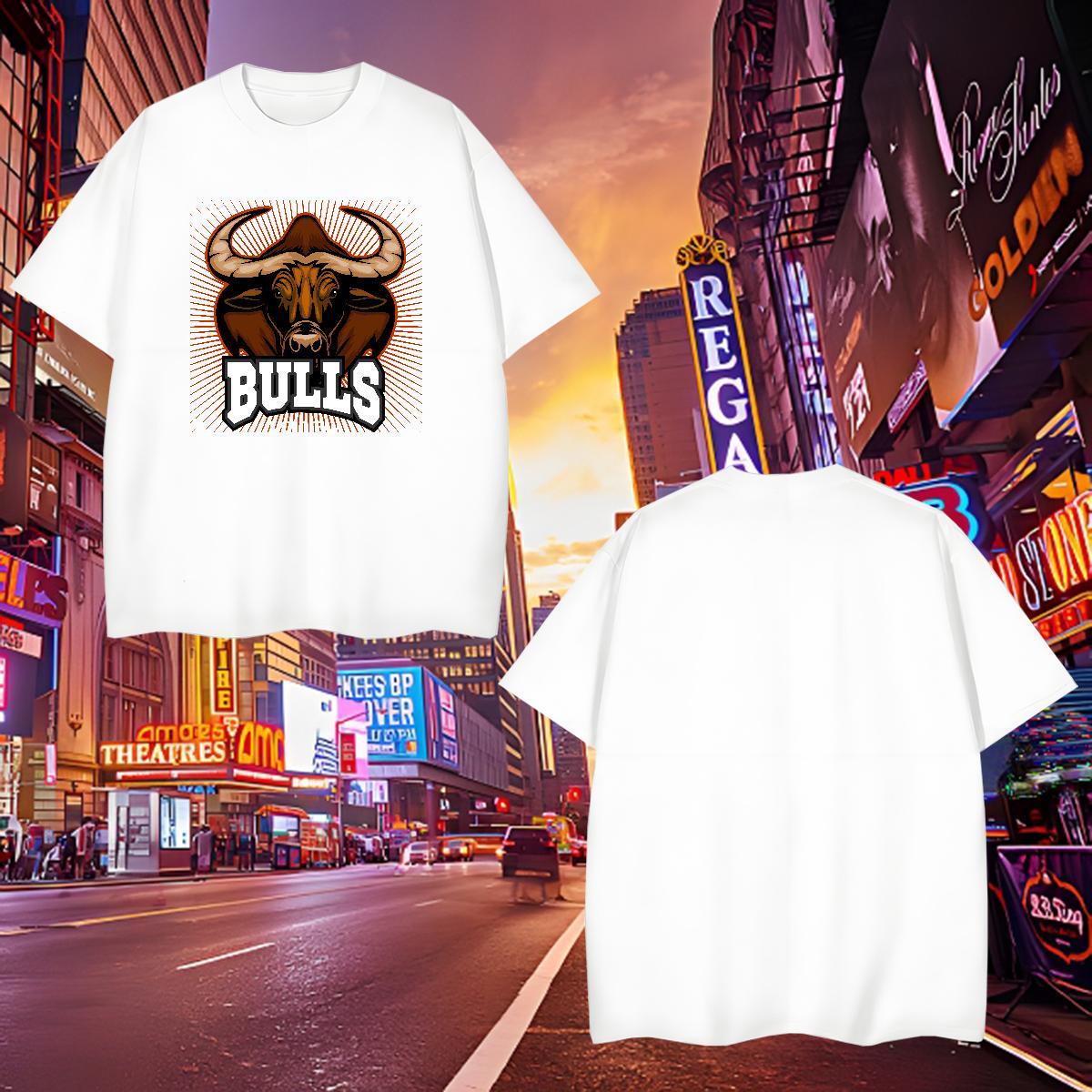 Unisex T Shirts Men bull Breathable Soft Beach Cartoon Print 100% Cotton 230g Tshirt for Man Woman Designer Fashion Top Tees
