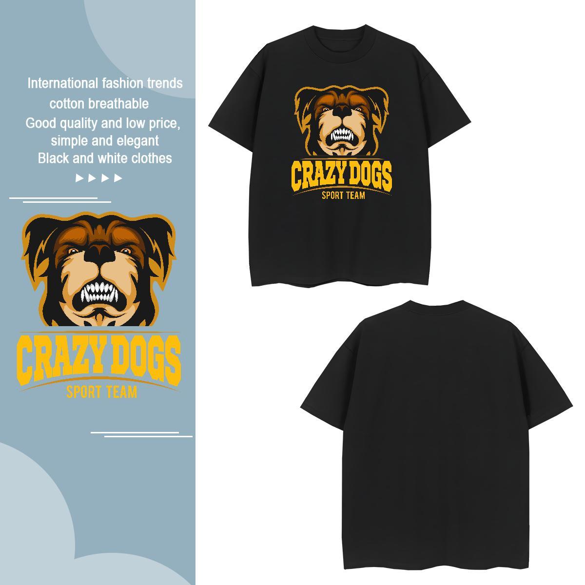 Classic Man T Shirts crazy dog Breathable Crew Neck Casual Daily Wear Cartoon Printing L-4XL 230g Cotton Tshirts 2024 DIY Clothings