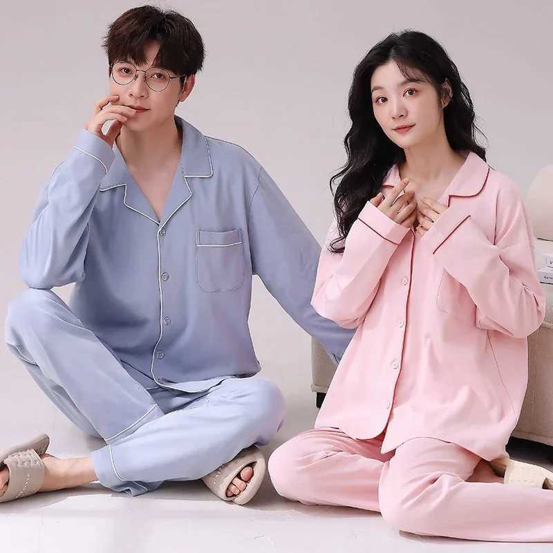 2024 Spring Couple Long Sleeve 100% Cotton Pajama Set Mens Loose Pajama Set Womens Pajama SetW240719