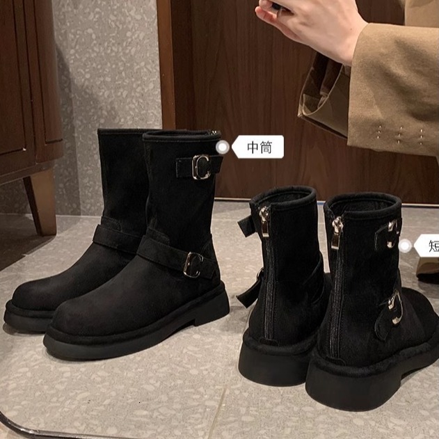 Ddmysports Grape Mom S New Motorcycle Buckle With Round Head Thick Sole Height Increasing Midsole Short Boots For Women In Autumn And Winter OUTDOOR