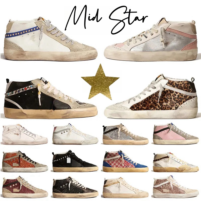 star golden sneakers Sneaker Mid Star Women Shoes Leopard Print Pink-Gold Glitter Classic White Do-Old Dirty Designer High Top Style Shoe outdoor shoes