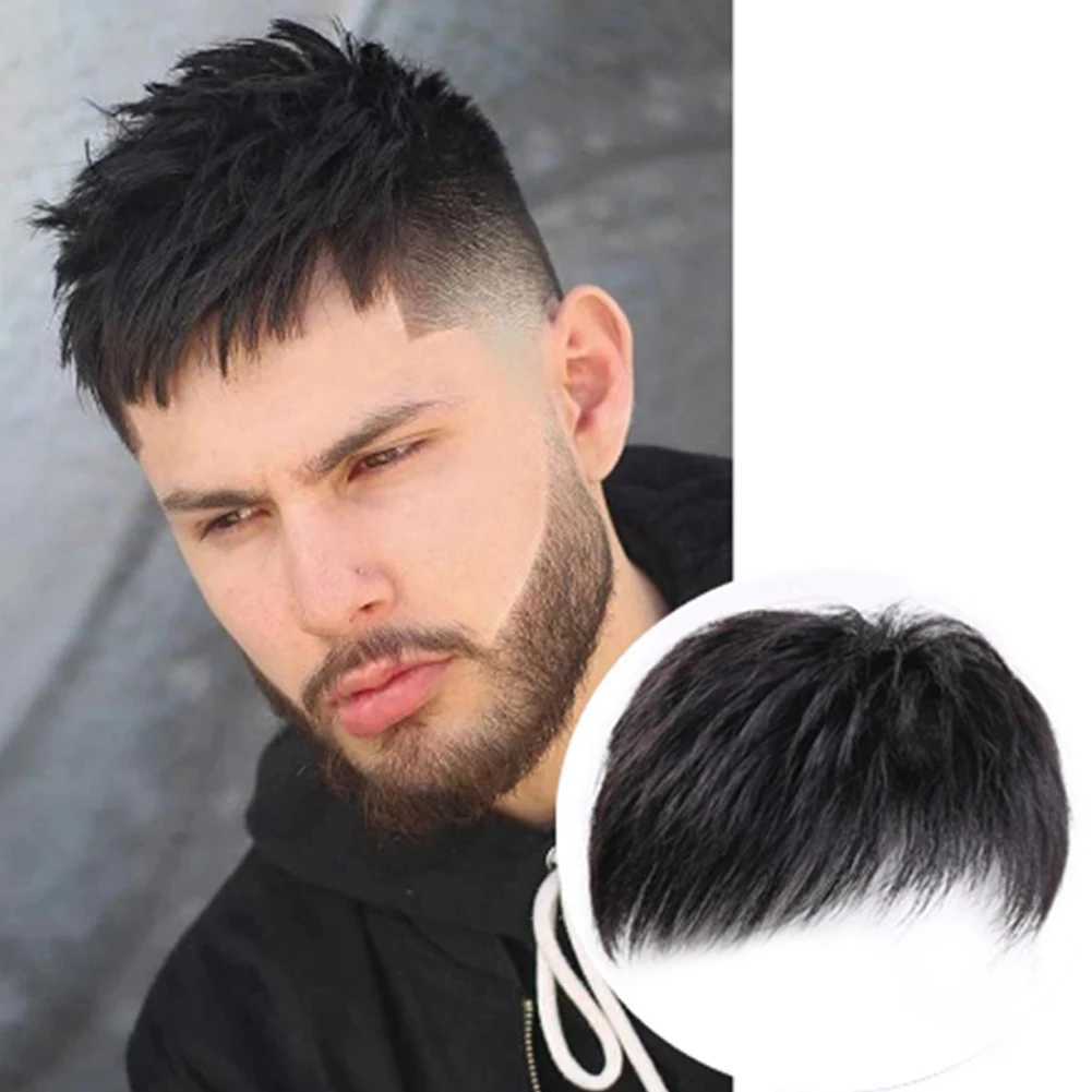 Mens clip on short hair wig mens natural wig black wig cover W240817