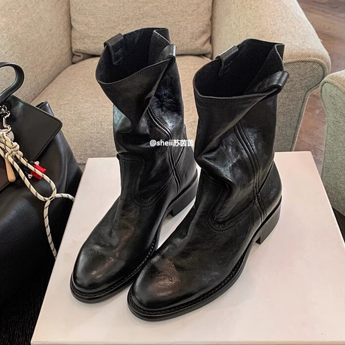 Ddmysports Suyin S Same Style Burke Road Genuine Leather V Neck Western Thick Heel Short Women Desert Boots Autumn And Winter OUTDOOR