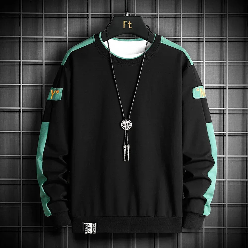 Men Hip Hop Sweatshirts Autumn Tops Side Stripe Korean Fashion Clothes Men O-neck Long Sleeve Shirts High Street Wear Men 240821