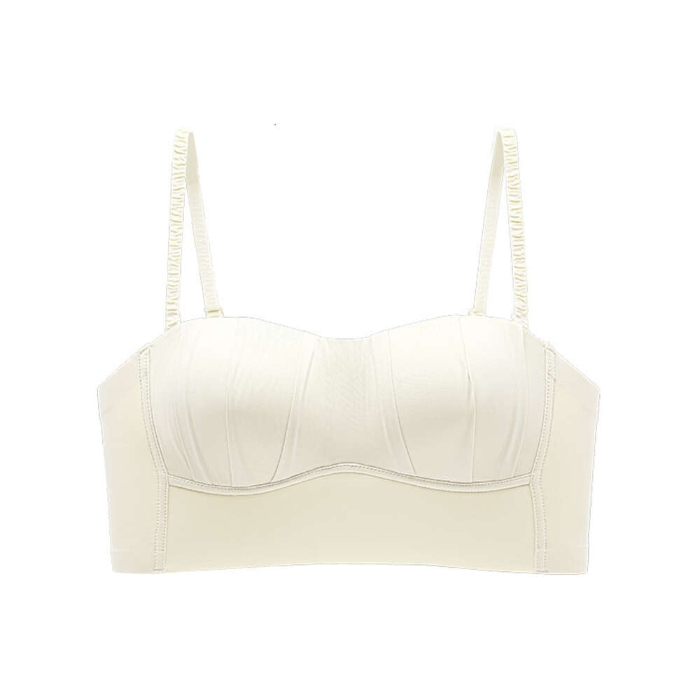 Strapless for women in summer, thin design with large small chest, gathered anti sagging, wrapped strapless, seamless and steel ring bra dongdumaoyi