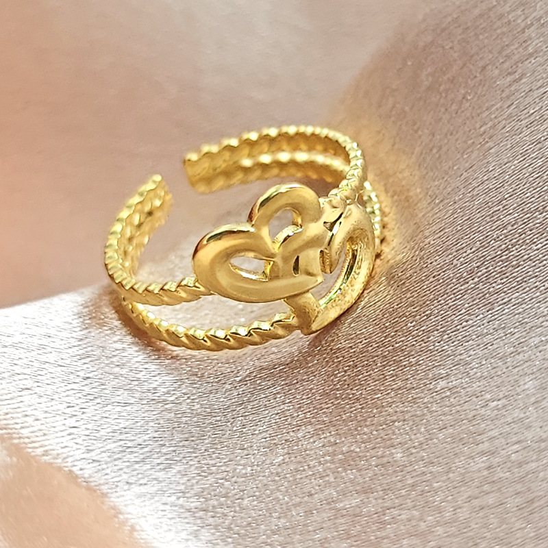 Stainless steel adjustable double girls' love ring wholesale niche and non fading