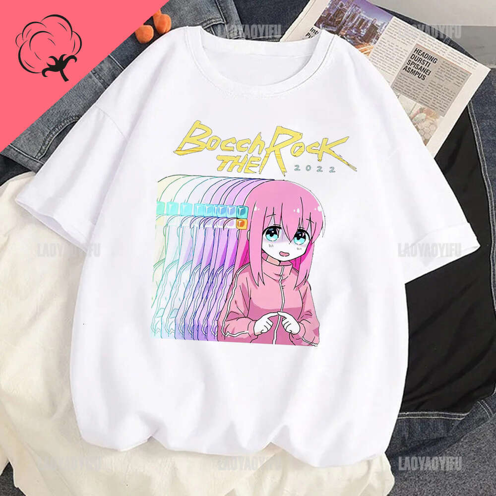 BOCCHI Anime THE ROCK Hitori Bocchi Tshirt Funny Cotton T-Shirt Kawaii Cartoon Unixex Shirt Gothic Y2k Men Women Clothing