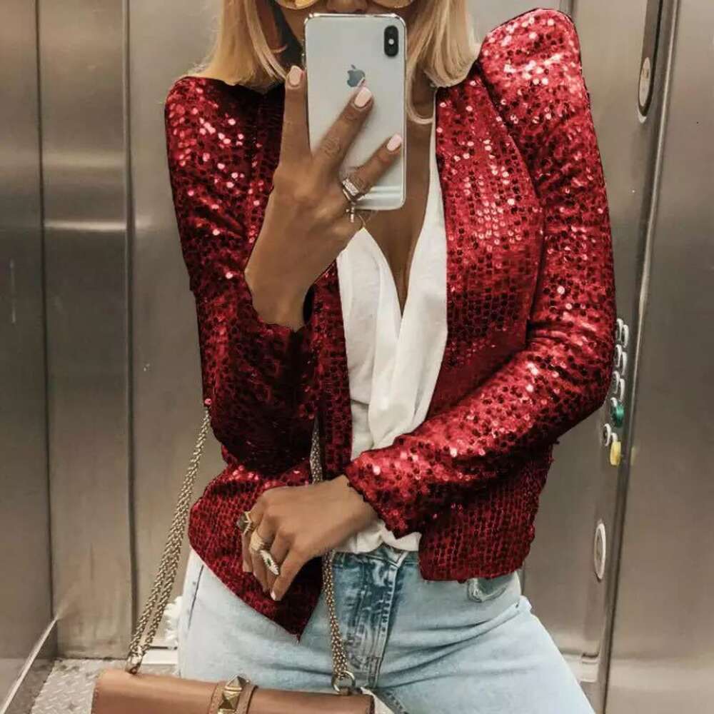 2024 Spring New Women's Fashion Stand up Collar Colored Sequin Short Casual Versatile Small Coat