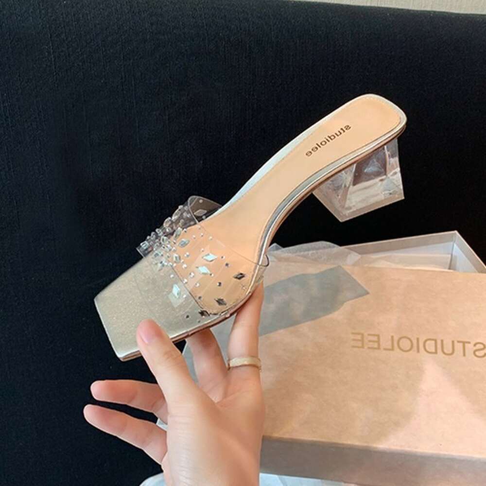 Ddmysports Summer Korean Edition New Transparent Fashionable And Sexy Igh Thick Eels Crystal Women S Cool Slippers OUTDOOR