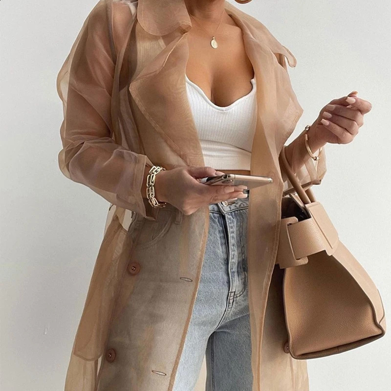 Fashion Women Mesh Jacket Puff Sleeve Sunscreen Shirt Lace Up Summer Thin Coat 240820