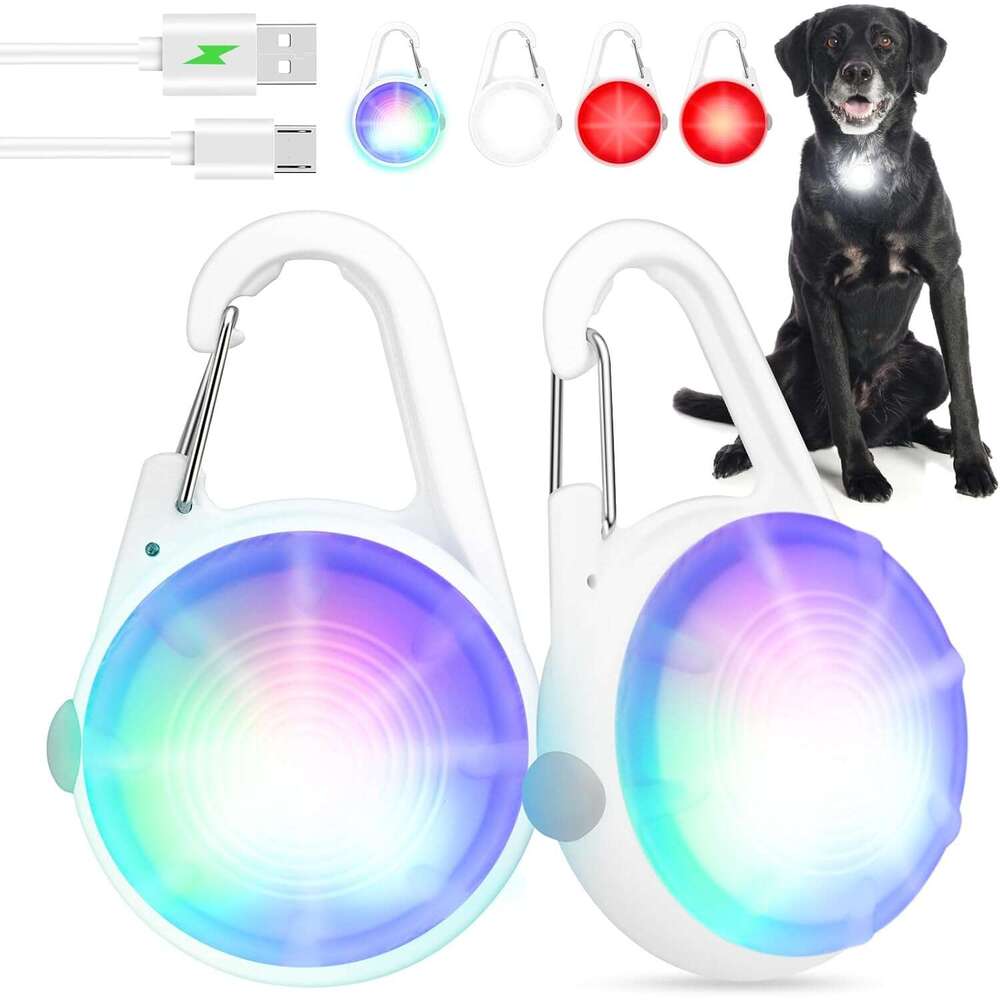 k LED Rechargeable Collar Clip on with RGB Color Pet Safety Lights up Lighted Dog Harness Light for Night Walking Camping