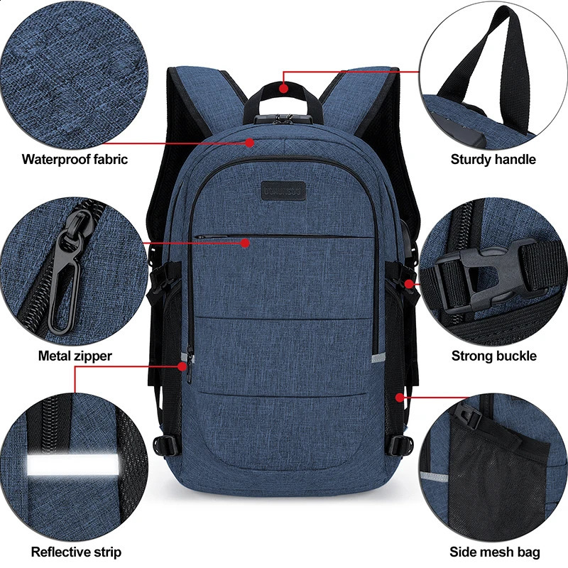 Fashionable multi pocket neutral backpack waterproof antitheft 14 inch computer USB and headphone reserved ports 240820